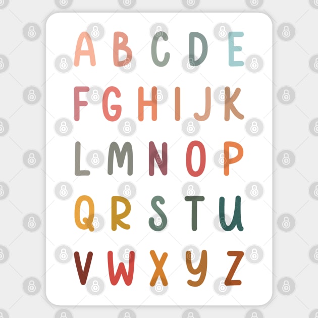 Alphabet Letters in Muted Boho Rainbow Colors for Kids Sticker by hwprintsco